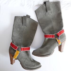 Anthropologie Terra Plana Grey Suede Country Western Cowboy Boots
